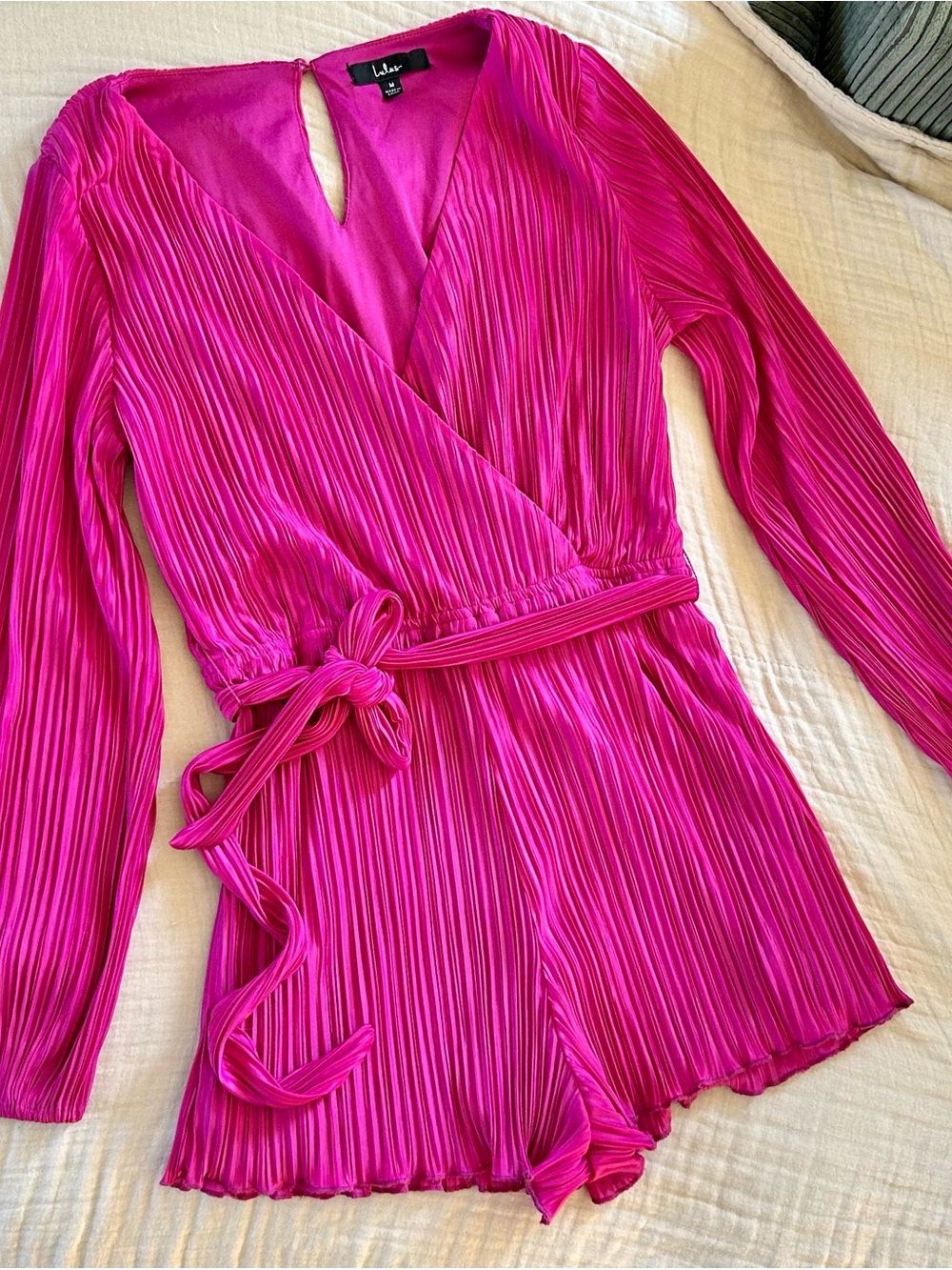 Lulus Fuchsia Pleated Wrap Romper